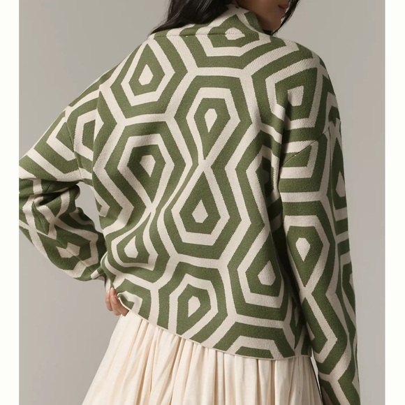 NWOT Maeve x Anthropologie The Carys Mock Neck Geometric Print Sweater Green - Picture 3 of 6